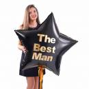 Большая черная звезда с золотой надписью The Вest Man и декором золотыми и черными лентами