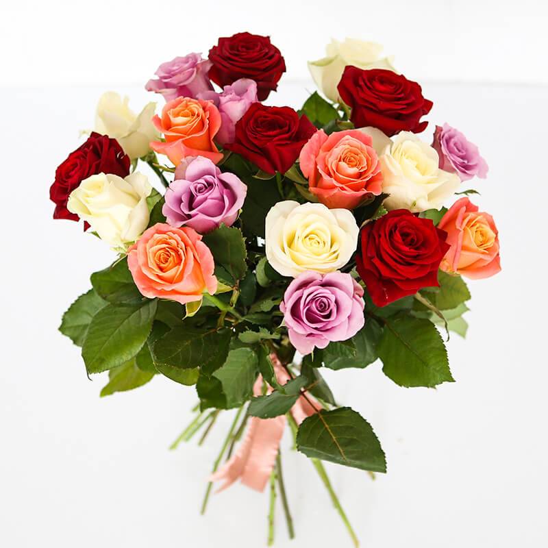 Букет из 19, 25 или 35 разноцветных роз