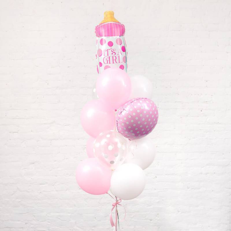 Фонтан из воздушных шариков на выписку для девочки с бутылочкой